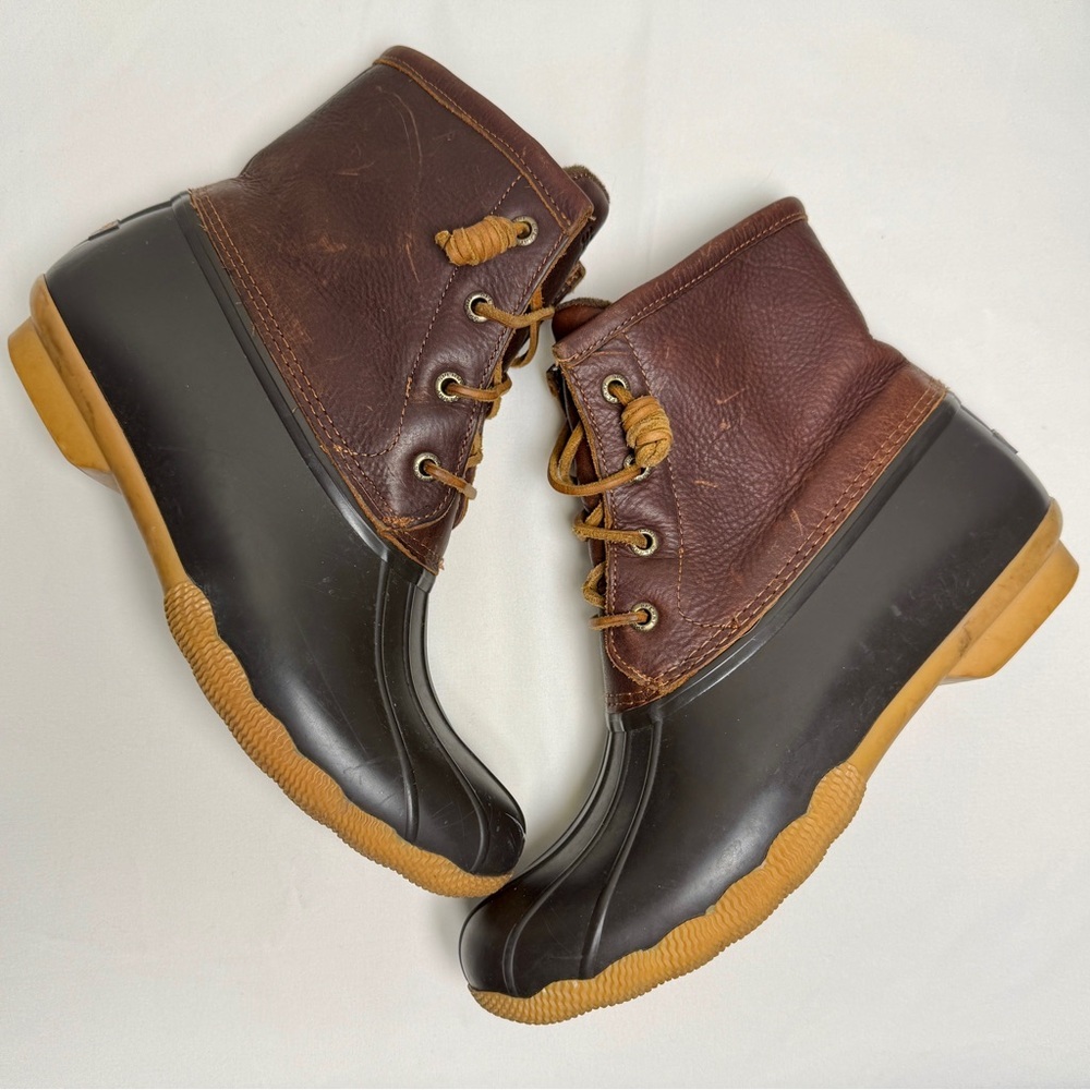 Sperry Saltwater Duck Boot Women’s 8.5 | Brown Leather | Side Zip | STS91176